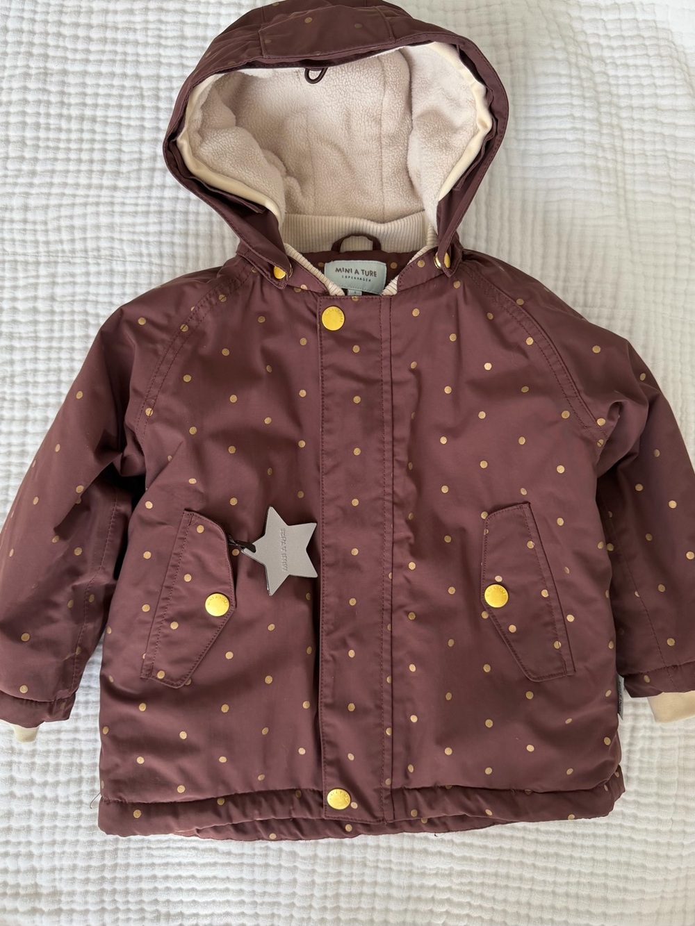 Mini A Ture Girls' Brown Dot Hooded Winter Jacket
